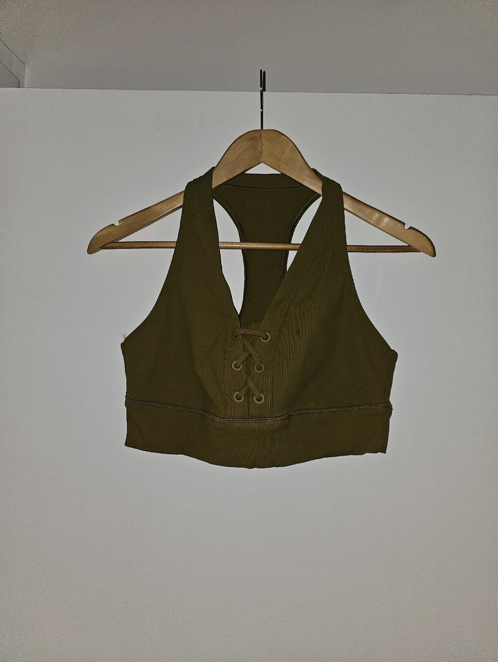 Aerie Olive Lace-Up Ribbed Racerback Crop Top